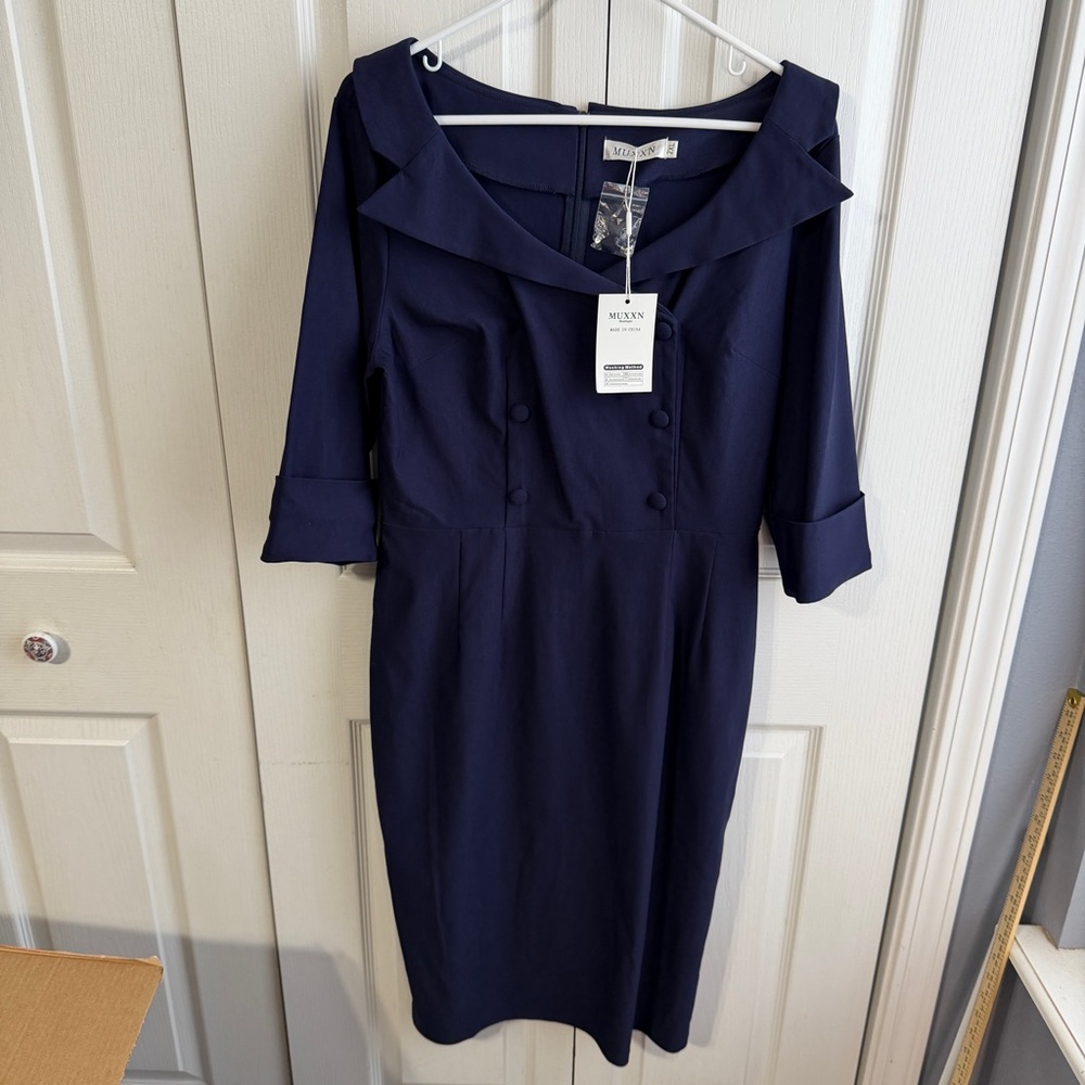 MUXXN navy blue‎ career midi dress size 2XL